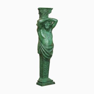 Statua alta vintage greco-romano Verdigris in bronzo Telamon Term