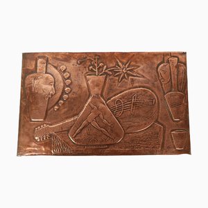 Kubistische italienische Mid-Century Kupferskulpturenplatte, 1950er