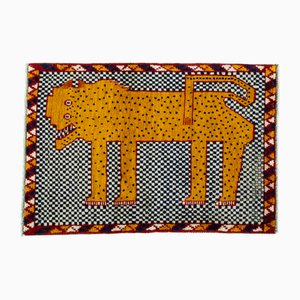 Hand-Knotted Gabbeh Nomad Rug with Lion Motif