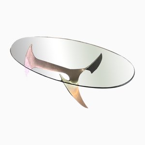 Propeller Oval Coffee Table in Aluminum with Smoked Glass Top attributed to Knut Hesterberg, 1960s