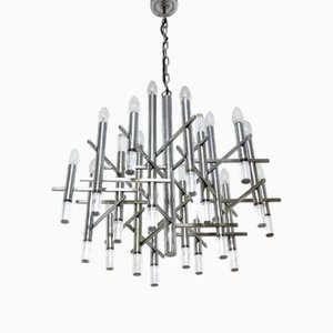 Lustre en Verre Acrylique et Chrome par Gaetano Sciolari, 1970s