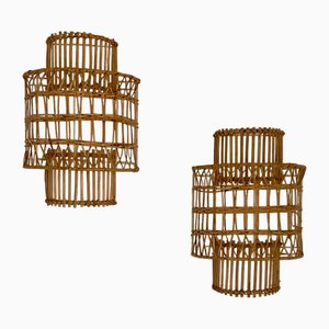 Vintage Rattan Wall Lamp, Set of 2