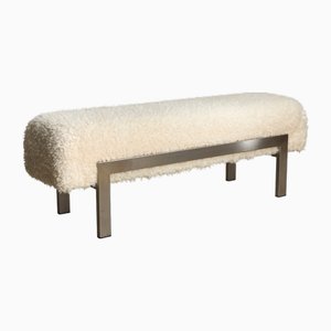 Banc en Fourrure Blanche et Acier