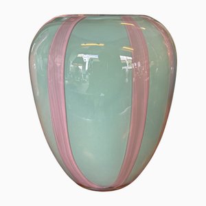 Vaso Celadon a righe viola in vetro di Murano soffiato di Henriette
