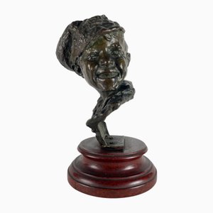 Impressionist Gavroche Bust of a Laughing Boy in Bronze on Wood Base by Medardo Rosso, 1800s