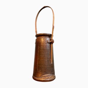 Japanese Ceramic Ikebana Vase with Bamboo Handle, 1950s