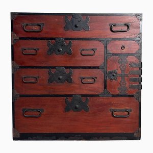 Mueble de almacenamiento Tansu japonés antiguo con compartimento secreto, década de 1900