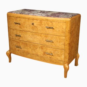 Cajonera vintage de abedul con tablero de mármol, 1950