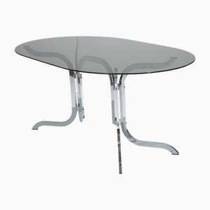Ovaler Tisch aus Rauchglas & Chrom von Roche Bobois, 1970er