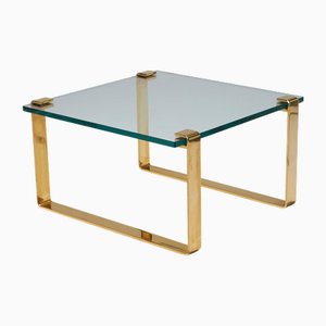 Square Glass and Brass Coffee Table by Ronald Schmidt, 1980s