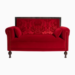 Rotes Gepolstertes Sofa aus Buche mit Kissen, 1890er