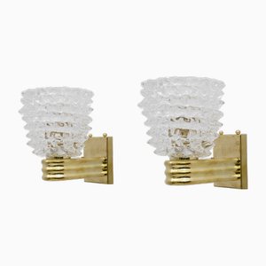 Applique Art Déco in ottone e vetro di Murano rostrato di Barovier & Toso, set di 2