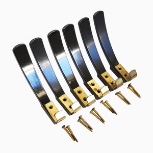 Mid-Century Austrian Bakelite and Brass Wall Hooks, 1950s, Set of 6