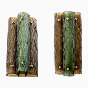 Appliques Modernes en Verre de Murano Ambré et Vert et Laiton, 2000s, Set de 2