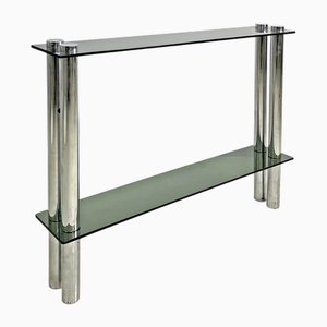 Italian Modern Console with Smoked Glass Tops and Chromed Metal Legs, 1970s