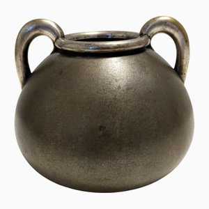 Vase Art Déco en Laiton Argenté Bruni, Italie, 1940s