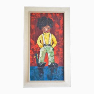 Junge mit Ente, 1960er, Öl auf Leinwand