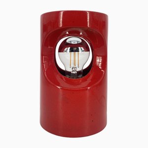 Space Age Table Lamp in Bright Red Glazed Ceramic, 1970s
