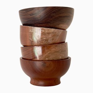Vintage Handmade Bowls in Olive Wood, 1990s, Set of 4