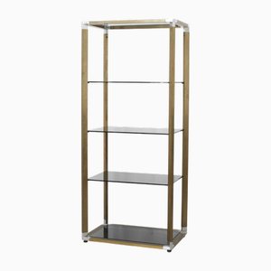 Italienisches Regal mit Messing-Finish und Grauem Glas, 1970er