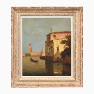Angelo Pisani, Venice with Gondola Painting, 1920s, Oil on Canvas