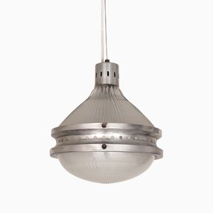Lampada a sospensione in alluminio e vetro Pess, Italia, anni '60