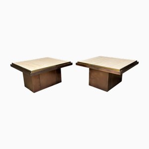 Copper and Travertine Coffee Tables attributed to Belgo Chrom / Dewulf Selection, 1970s, Set of 2