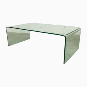 Postmodern Rectangular Coffee Table in Curved Tempered Glass, 1990s