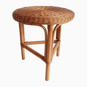 Mesa auxiliar francesa Riviera de mimbre y bambú, años 60