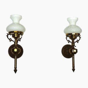 Appliques Murales Vintage en Laiton et Verre, Espagne, 1950s, Set de 2
