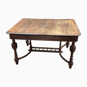 Mesa de comedor holandesa antigua de madera con diseño grabado