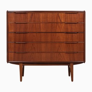 Commode à 5 Tiroirs Mid-Century Wide en Teck, Danemark, 1960s