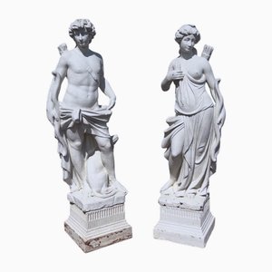 Large Classical Diana & The Hunter Garden Statues, Set of 2