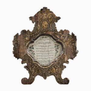 Carved Altar Card in Lacquered Wood Frame, 18th Century
