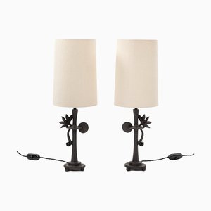 Lámparas de mesa modernas estilizadas de bronce atribuidas a Nicolas de Waël para Fondica, años 90. Juego de 2