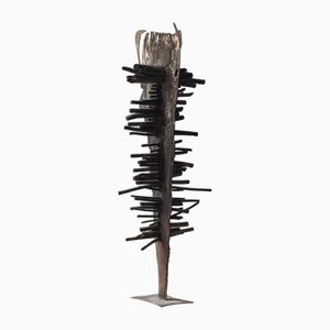 Brutalist Charcoal and Metal Sculpture in the style of Pia Manu, 1960s