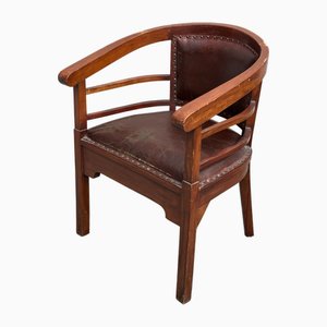 Fauteuil de Pilotage Antique en Bois et Cuir