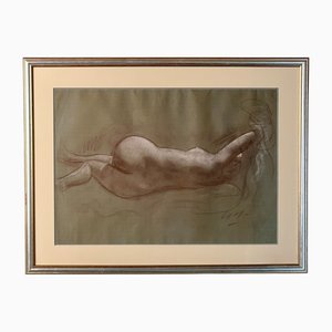 A Nude Life Study, 1960s, Charcoal and Chalk, Framed