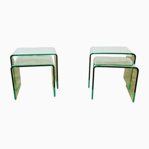 Vintage Italian Glass Waterfall Nesting Tables by Angelo Cortesi for Fiam, 1980s, Set of 4