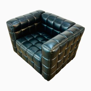 Vintage Kubus Black Leather Chair by Josef Hoffmann, 1980s