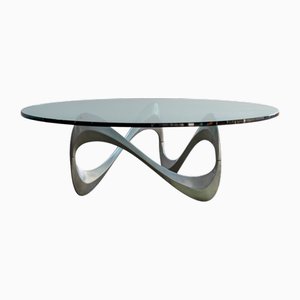 Table Basse Modèle Snake Vintage en Aluminium et Verre par Knut Hesterberg pour Ronald Schmitt, 1960s