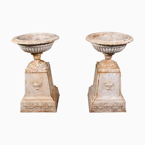 Large Antique Garden Planters in English Cast Iron, 1880, Set of 2