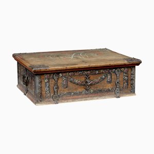 Antique Swedish Hand Painted Oak Strong Box, 1820