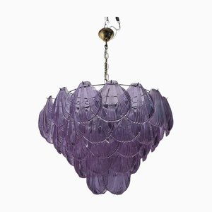 Large Lilac Shell Murano Glass Chandelier, 1970s