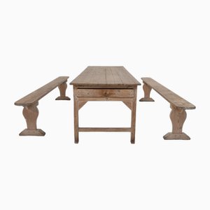 Großer Tisch und Bänke, 1890, 3er Set