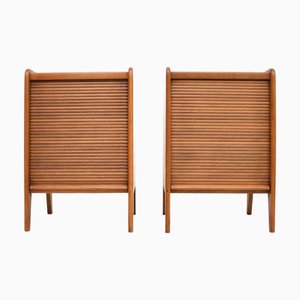 Vintage Tambour Nachttische aus Nussholz, 1950er, 2er Set