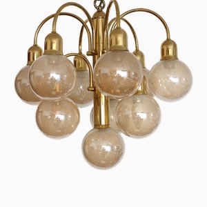 Lampadario in ottone placcato oro, anni '70
