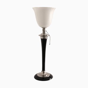 French Art Deco Table Lamp in Black Wood and Nickeled Metal from Mazda, 1920s