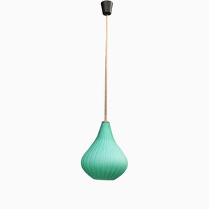 Murano Pendant Lamp in Green with Brass Parts, 1950s