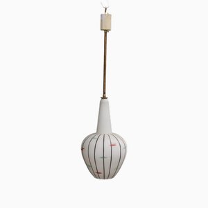 Pendant Lamp in Brass and Murano Glass, 1950s